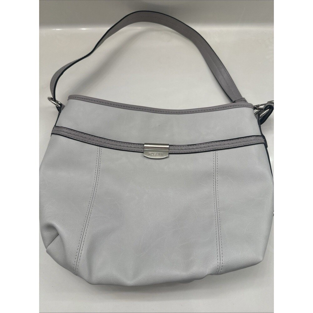 ROSETTI Cream Gray Leatherette Zip Mag Snap Women's Crossbody Shoulder Bag Purse